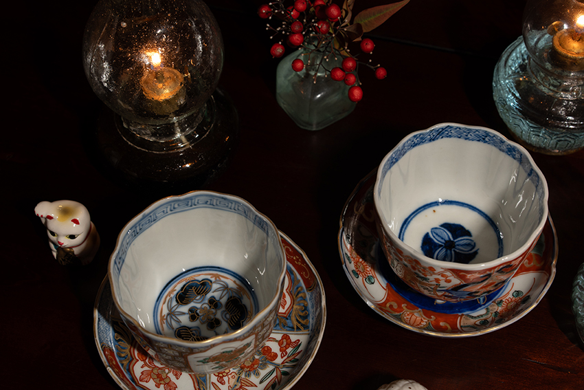 古伊万里の湯呑みセット 大正豆ランプ