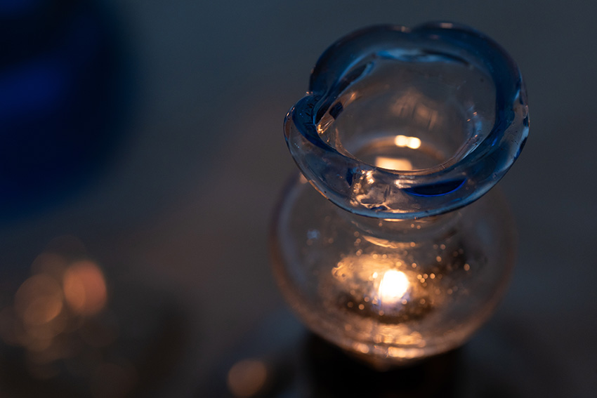 金魚鉢ホヤの大正豆ランプ　ホヤのアップ